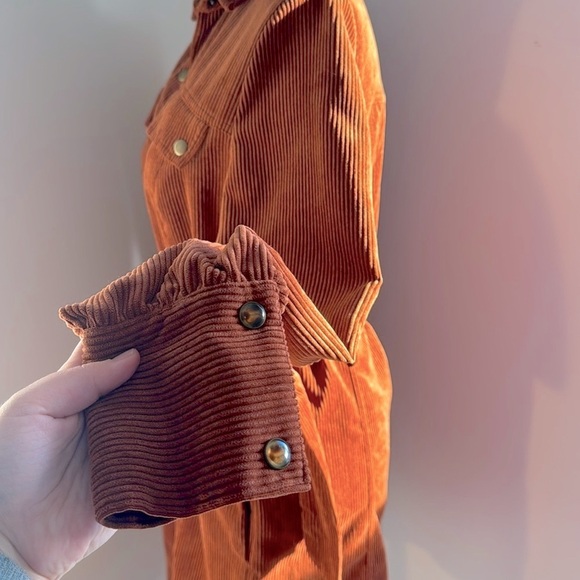 Urban Outfitters Corduroy Burnt Orange Long Sleeve Tie Dress - Picture 4 of 12